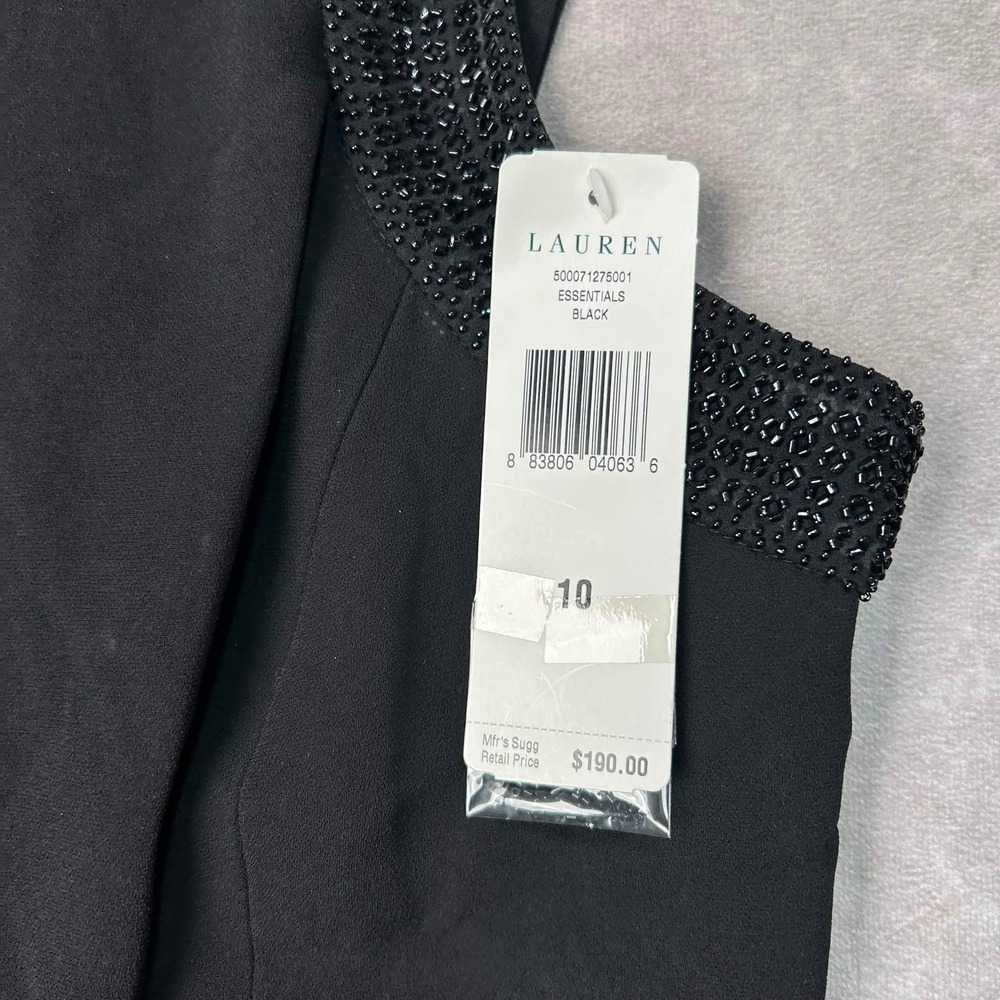 Lauren Ralph Lauren Sleeveless Cocktail Dress Black Beaded Neckline Dress 10 NWT - Picture 3 of 7